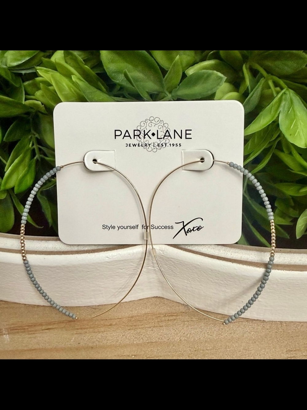 Park Lane Collins Gray Beaded Hoop Earrings with Gold Accents New